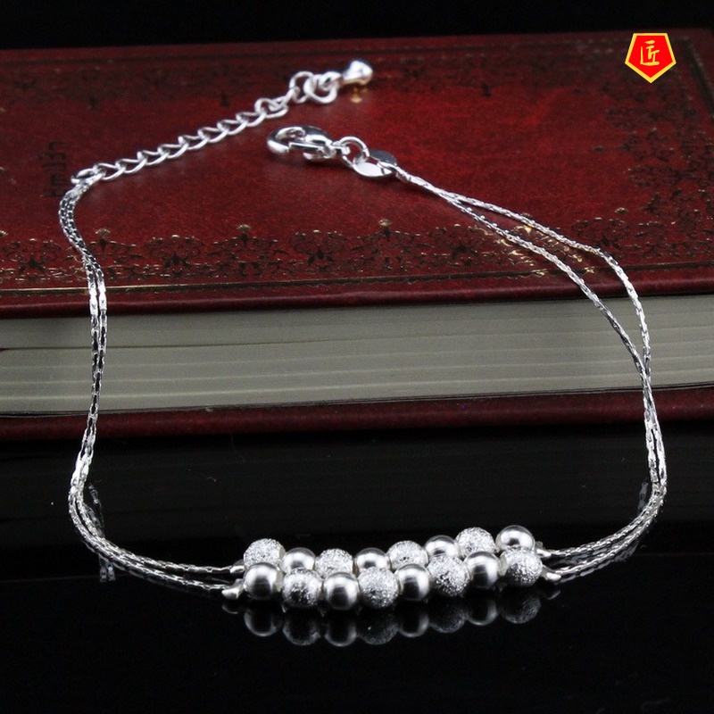 [Ready Stock]Simple Personality Frosted Glossy Bead Silver Bracelet