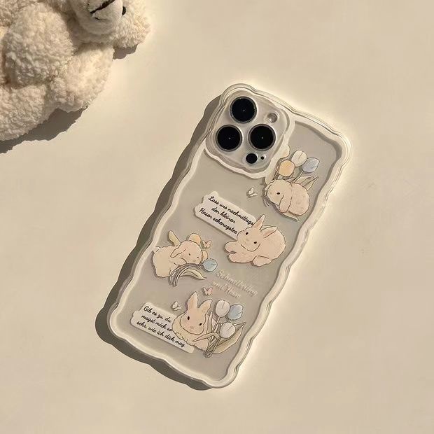 Soft Case Silikon TPU Transparan Motif Kelinci Untuk iPhone 13 12 Mini 11 Pro X XR XS Max SE 2020 6 6S 7 8 Plus