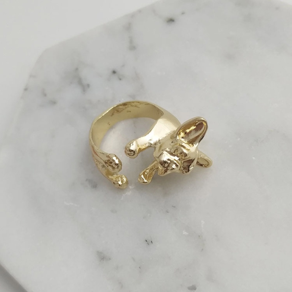 Hu Hu Hu Hu Hu Alat Bantu Pasang Kacamata♡ Cincin Bentuk Anjing French Bulldog Bahan Alloy Gaya Vintage Untuk Wanita