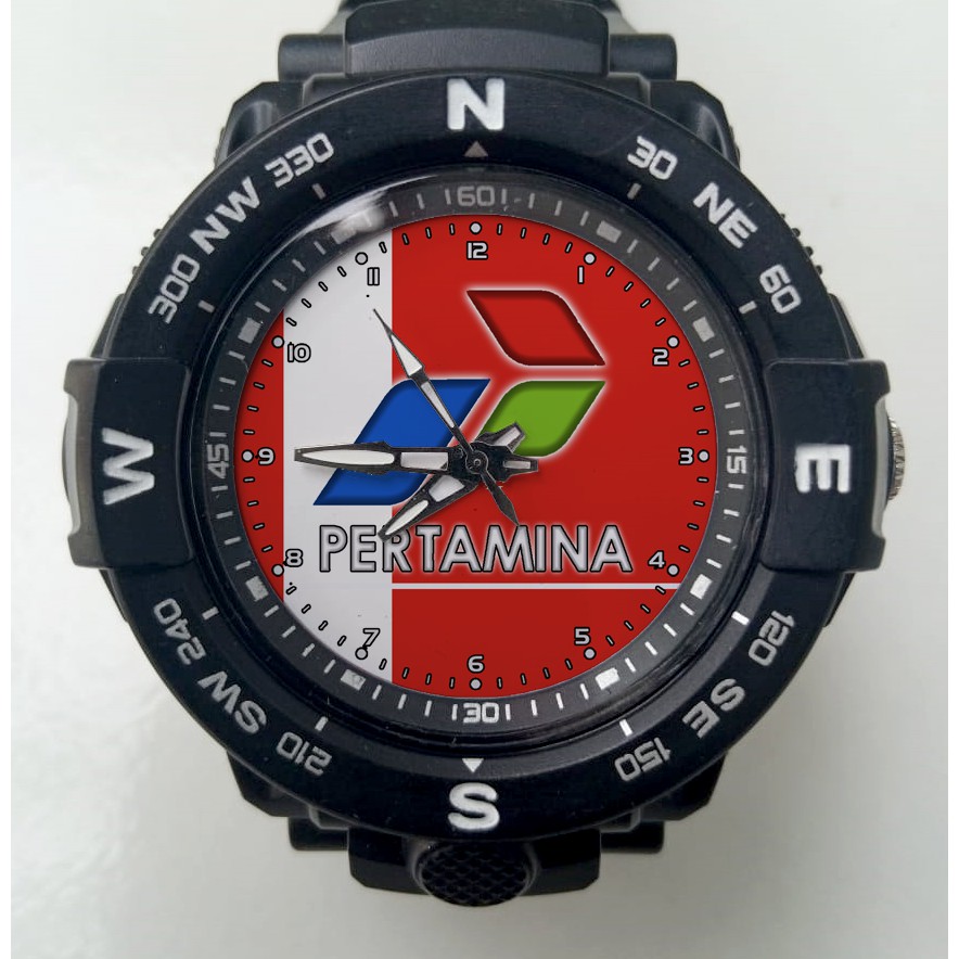 PERTAMINA art Merah sporty Keren JUAL Jam Tangan Pria Custom Photo Logo Gambar dan Nama