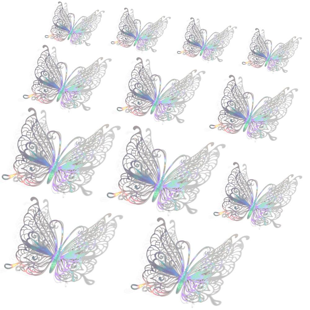 R-flower 12PCS/Pack 3D Fantacy Butterfly Stiker Hadiah Pernikahan Nikmat Tekstur Logam Mirage Warna