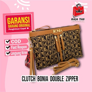 Image of Clutch Tas Selempang Cewek Wanita Murah Import Bahan Premium BONIA DOUBLE ZIPPER