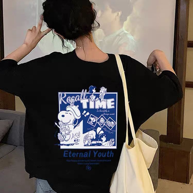THISTLE - Oversize Tee Tshirt Wanita Model Longgar Motif Snoopy Depan Belakang