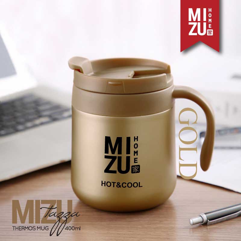 MIZU TAZZA Thermos Mug 400ml Hot & Cold Drinks 304 Stainless Steel Tumbler Cangkir Termos Stenles-GOLD emas