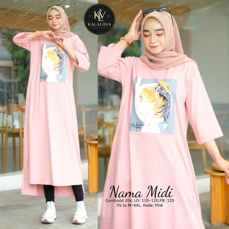 Nama Midi Jesica Gamis Terbaru 2022 Mini Dress Korea Baju Kaos Wanita Jumbo Ootd Kekinian Bahan Combed Aplikasi Sablon