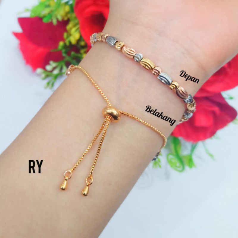 TERBARU GELANG TANGAN TITANIUM PRIA WANITA MOTIF PILIHAN LAPIS EMAS 24 K ANTI PUDAR