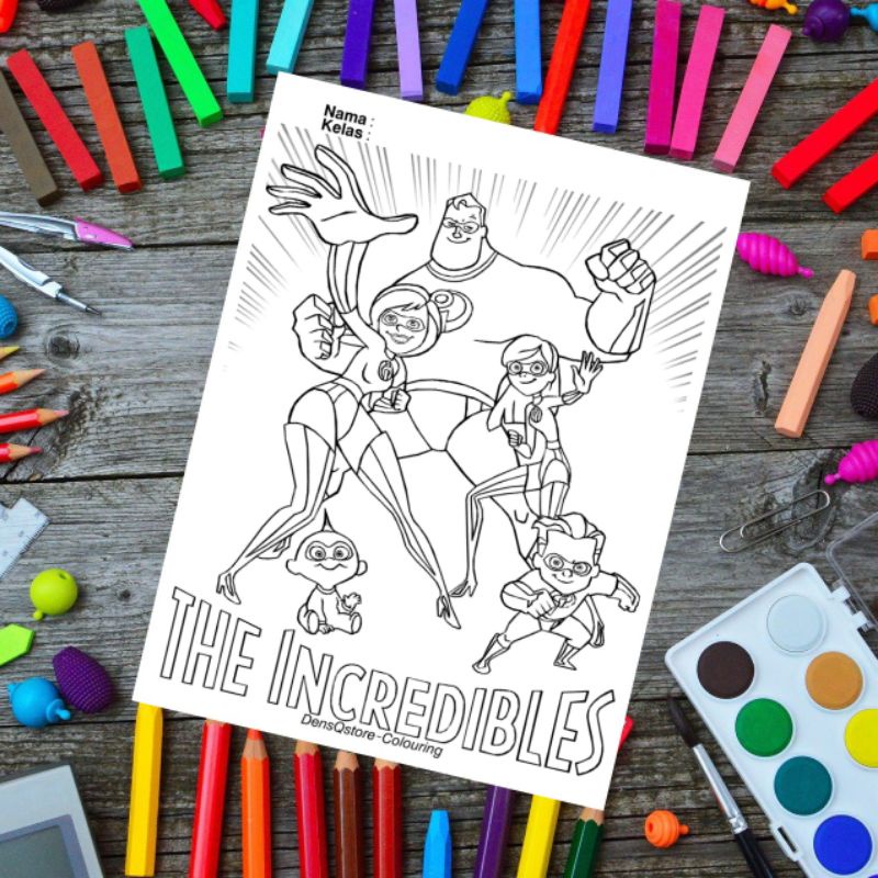 

Kertas Mewarnai Anak Tema The Incredibles / Kertas Gambar (10 Lembar Gambar)