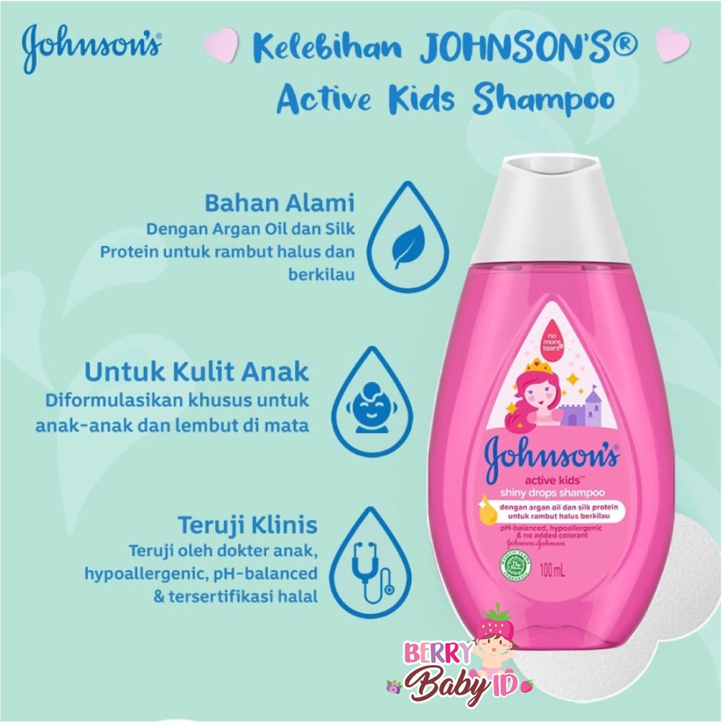 Johnson's Kids Active Shampoo Shampo Anak Johnsons 100ml 100 ml Berry Mart