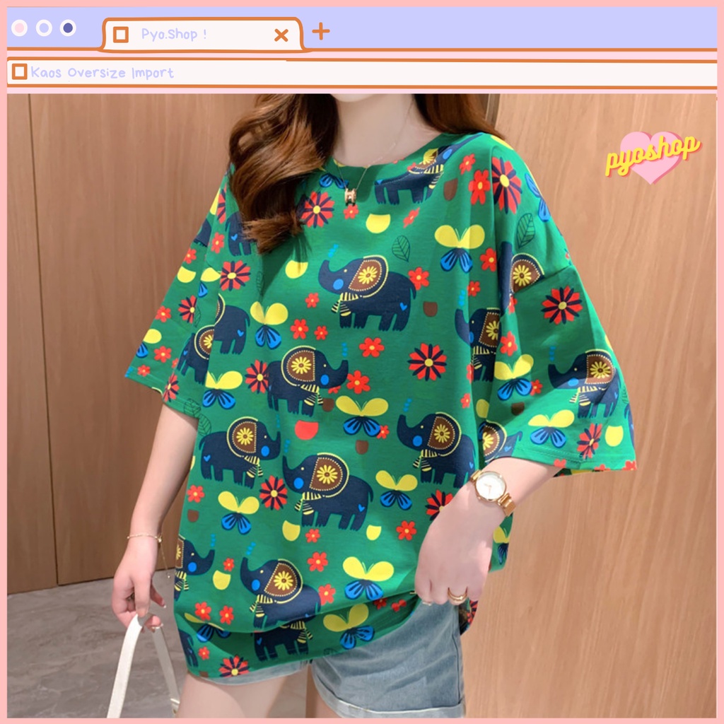 Kaos Import Longgar bigsize jumbo wanita motif elephant colourful