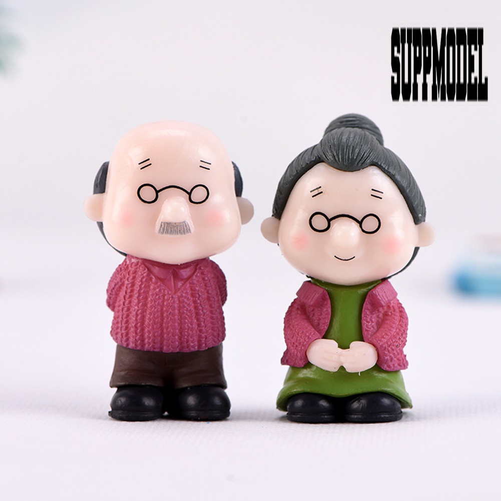 Suppmodel 2Pcs / Set Mainan Miniatur Pasangan Kakek Nenek Untuk Dekorasi Taman / Bonsai