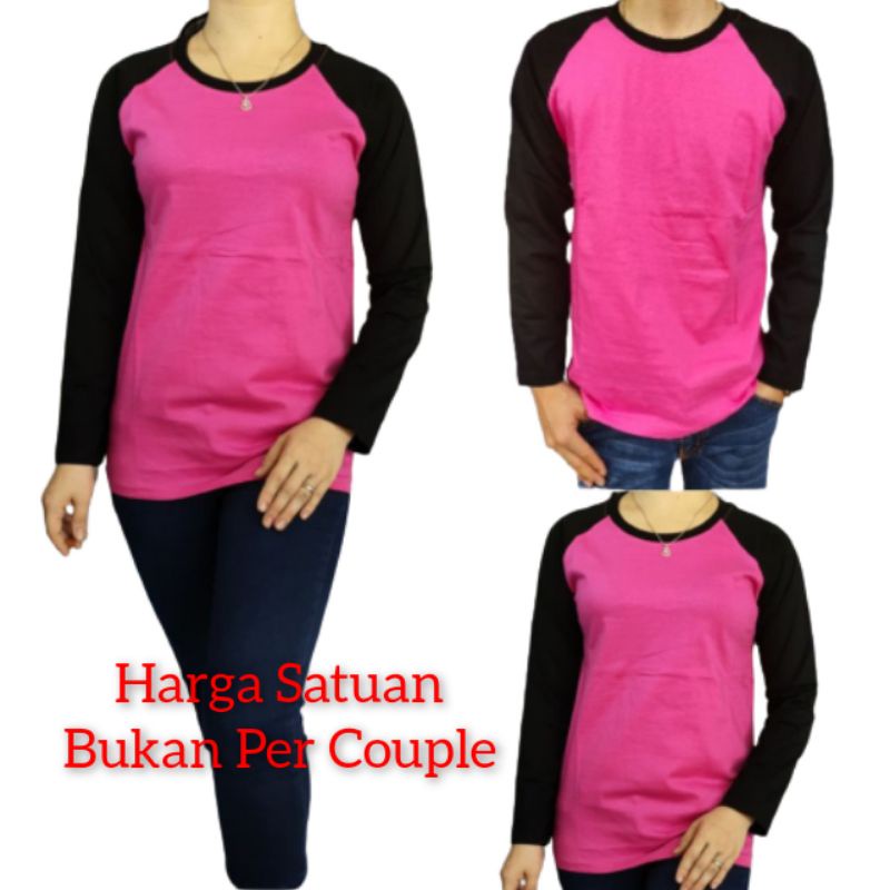 Atasan Wanita Kaos Couple Keluarga Kaos reglan Kaos Polos Pria PINK-HITAM lengan panjang