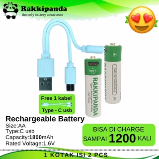 BATERAI RakkiPanda Cas isi Ulang AAA Type-C