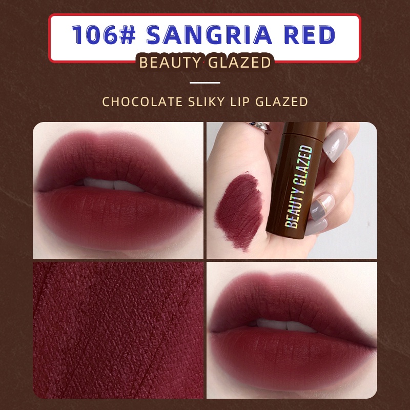 Beauty Glazed Chocolate Lipstick Matte Lip Moisturizing Gloss Longlasting Waterproof Comestics