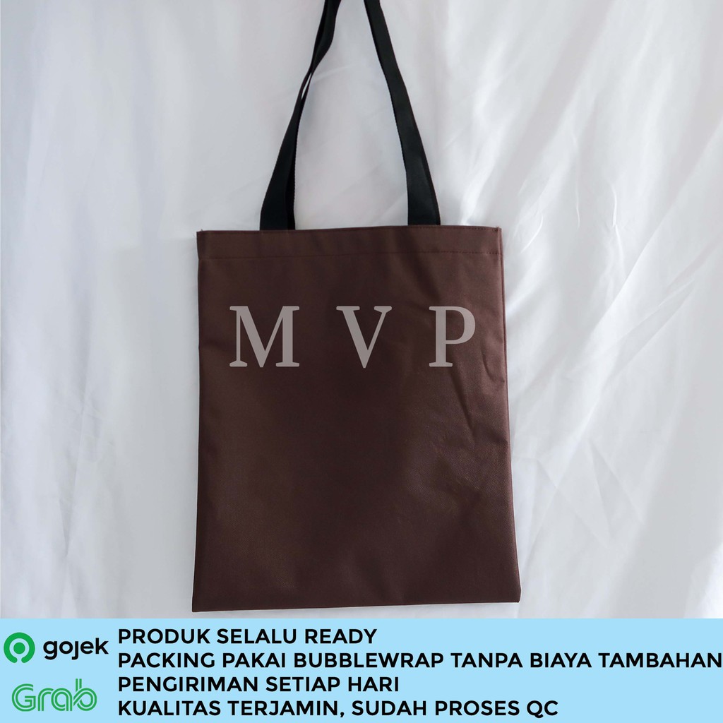 Tote Bag Kanvas Tote Bag Polos Tote Bag Custom Tote Bag Kuliah Semi Kanvas Tote Pria Wanita Cokelat