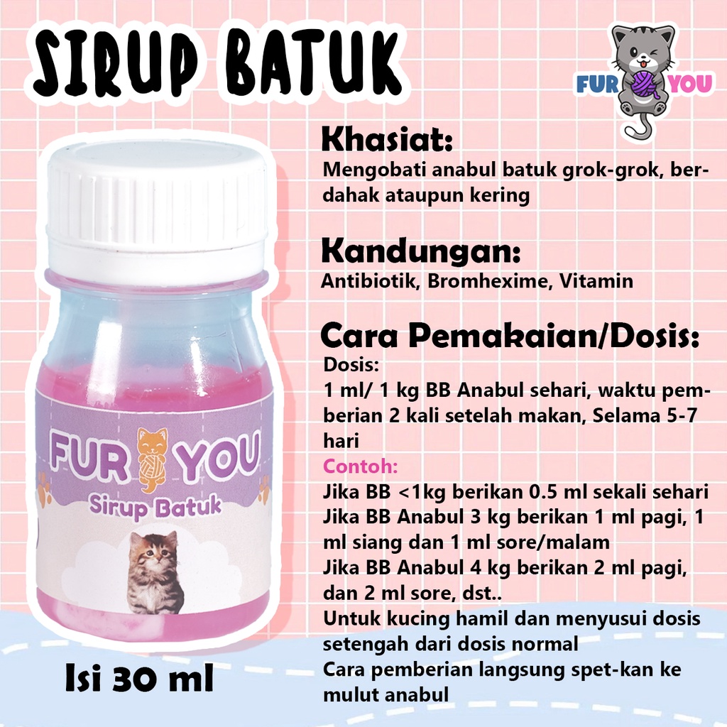 Fur You Sirup Batuk Kucing Anjing Anabul Batuk Grok Grok Ampuh Untuk Batuk Berdahak atau Kering