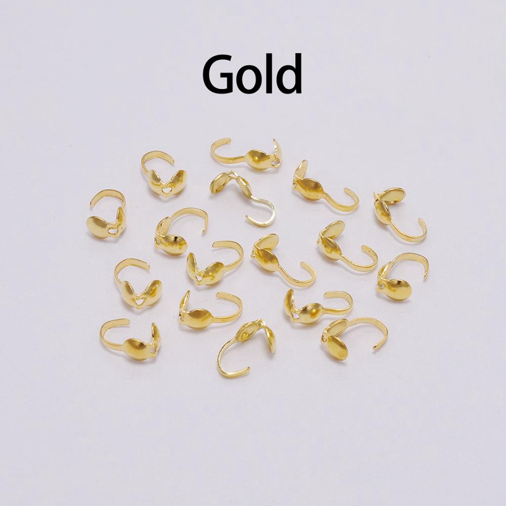 200pcs 4mm Calottes Crimps Beads Cove Clasps Hook Cord End Caps String Ball Chain Connectors For DIY Jewelry Making Findings