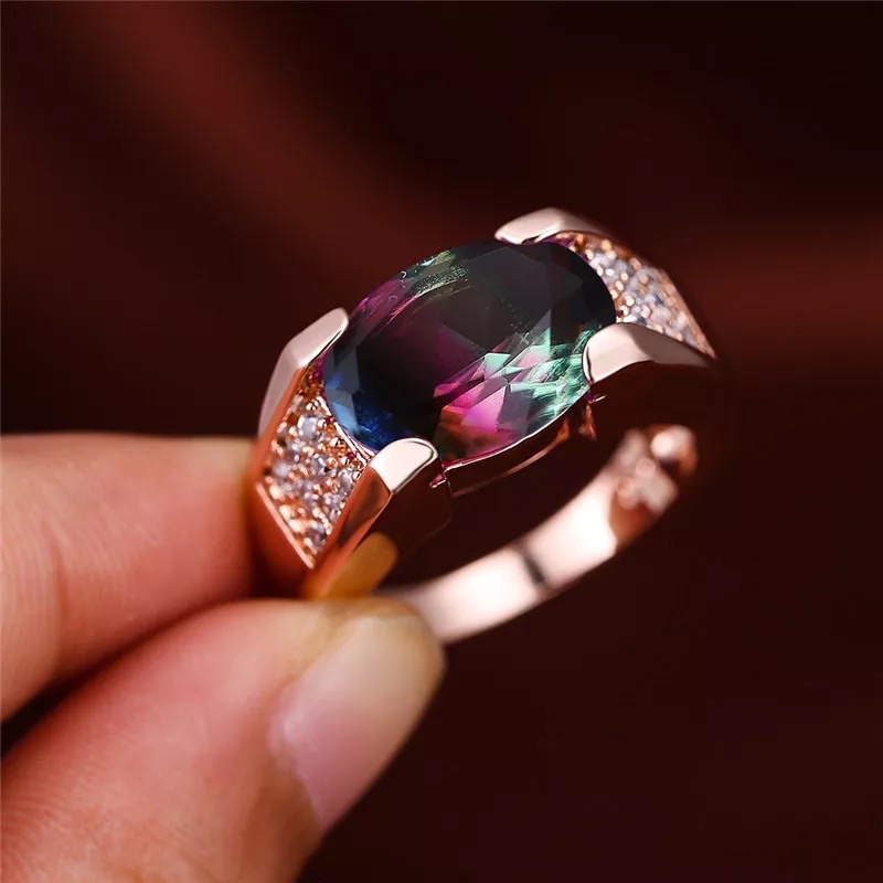 Cincin Batu Ametrine MultiColor Ring Rose Gold 16K Mewah Berkelas