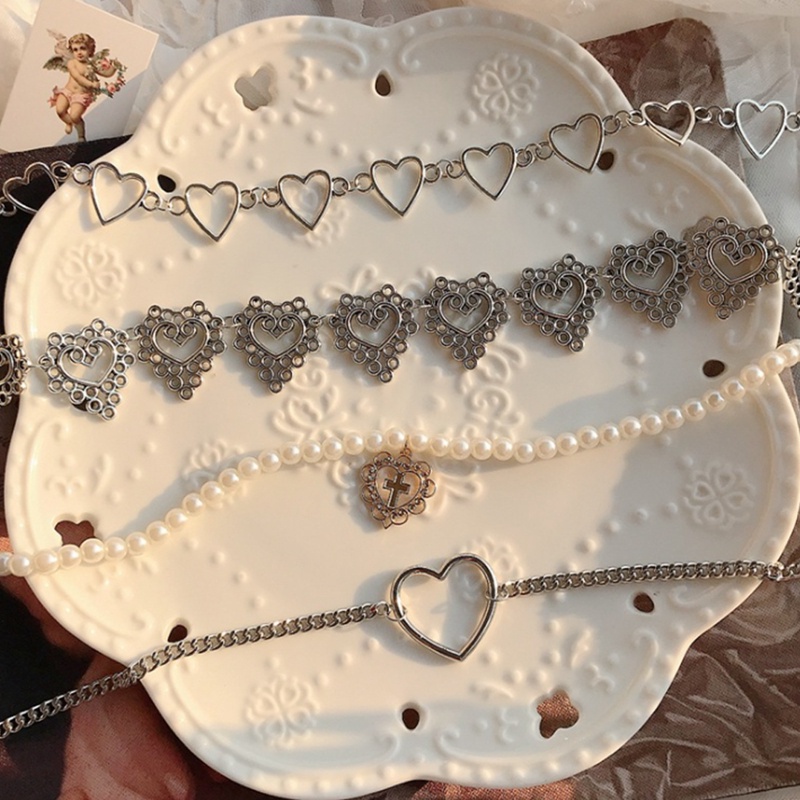 Fancyqube Kalung Choker Rantai Desain Hati Gaya Gotik Kpop Untuk Wanita