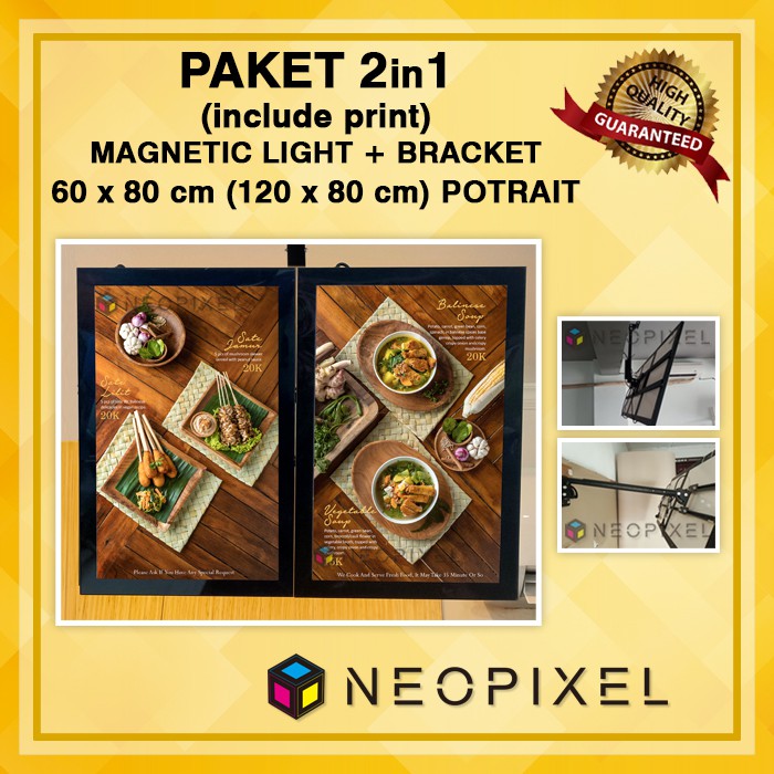 Neon box menu paket  2in1 Uk 120x80   cm – Portrait  Termasuk Bracket - LED menu cafe + visual Gamba