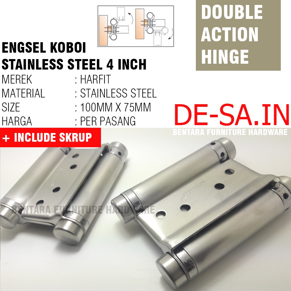 Harfit 4&quot; Engsel Koboi GQ Good Quality Stainless Steel Double Action Spring Hinges - 4 Inchi Koboy Cowboy