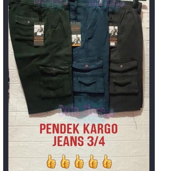 Celana Pendek Cargo Pria jeans Bahan Denim Kargo Kempol Bawah Lutut 3/4 Katok JeansPremium Terkini B