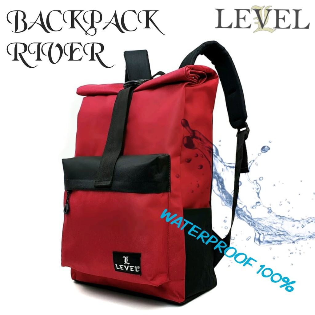 TAS  WATERPROOF 100% LEVEL RANSEL RIVER PRIA TAS  STYLE KOREA COWOK ROLLTOP BACKPACK IMPORT  BATAM