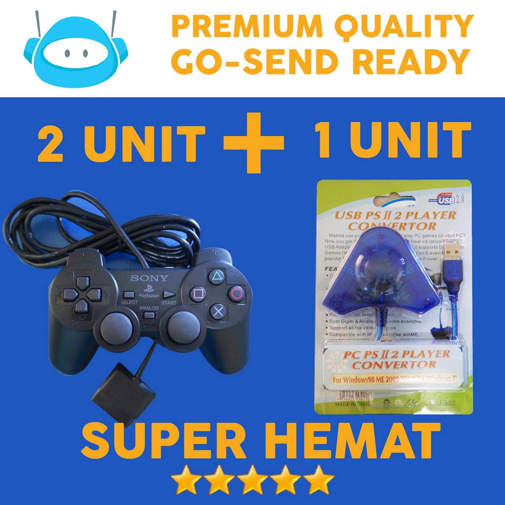 Paket Hemat 2 Stick PS2 Original Elite + 1 Converter Double Stick PS2 / PS3 / PC