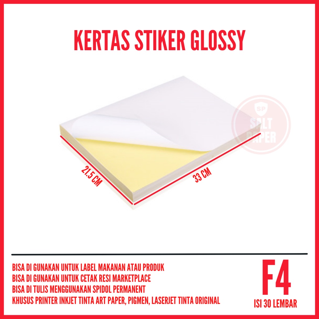 

Kertas Stiker Glossy F4 30 lembar / Kertas Sticker F4 Glossy