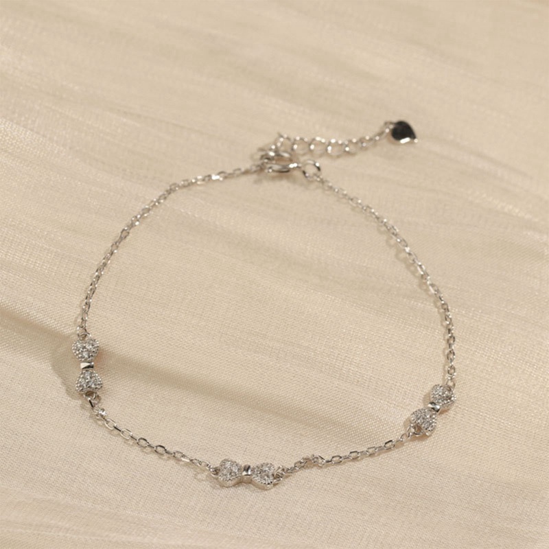 Fancyqube Gelang Tangan Sterling Silver 925 Wanita Desain Pita Hias Kristal Untuk Pesta Nikah