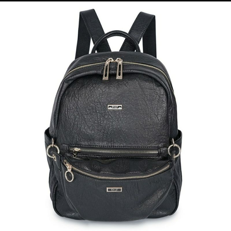 En-Ji Backpack Hejun - Black Hitam Tas Kulit Ransel