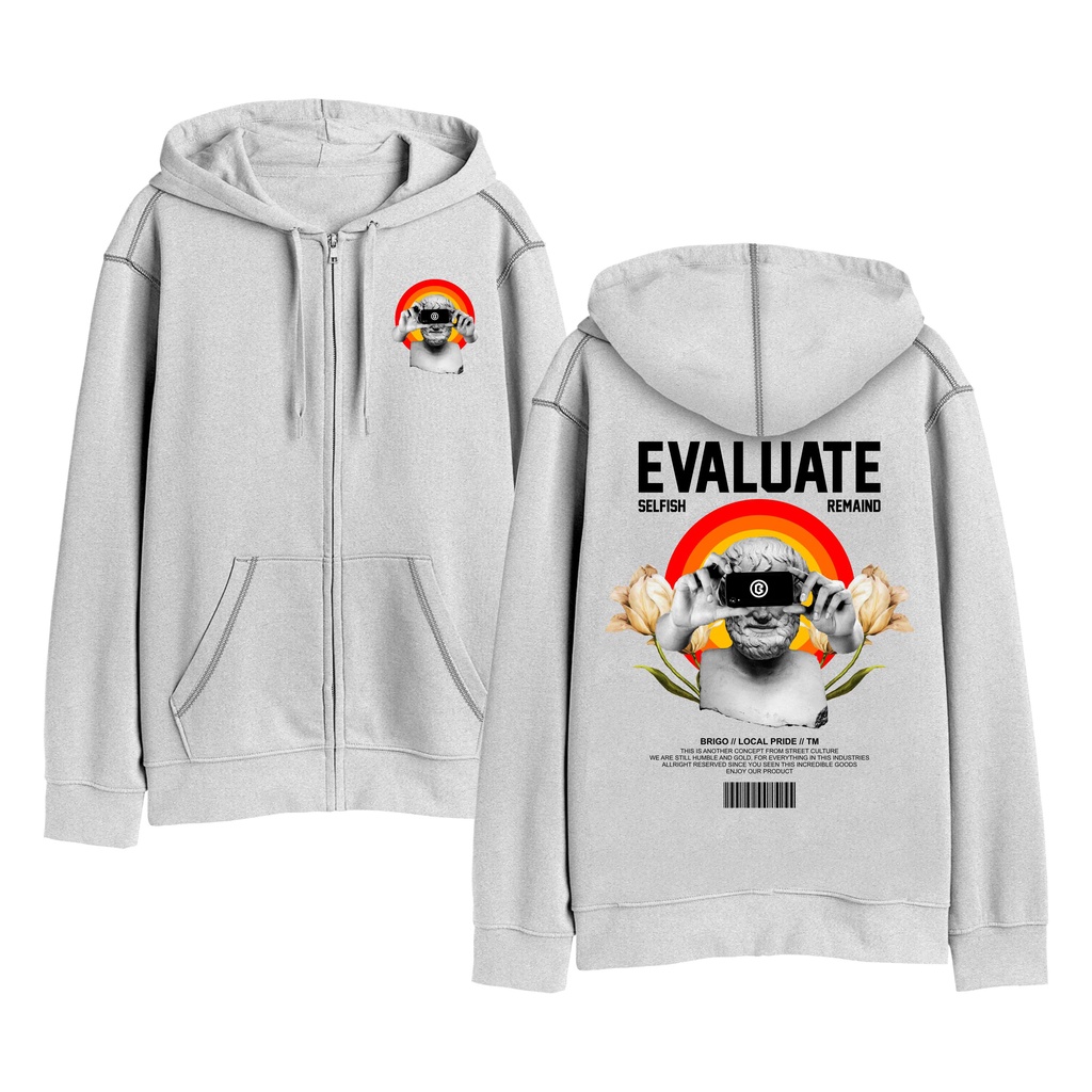 Sweater Hoodie Resleting BRIGO EVALUTE Sablon DTF Fleece Cotton II BRIGO Zipper Jumper Hoodie EVALUTE II M-XXL (Pria &amp; Wanita) Free stiker&amp;Gantungan Kunci