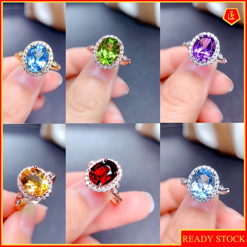 [Ready Stock]Fashion Creative Natural Topaz Garnet Ring