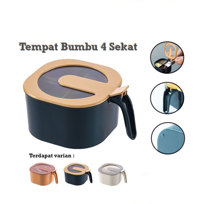 Tempat Bumbu Dapur 4IN1 Free Sendok Rak Seasoning Box 4 Sekat Kotak Wadah Toples Praktis Kitchen