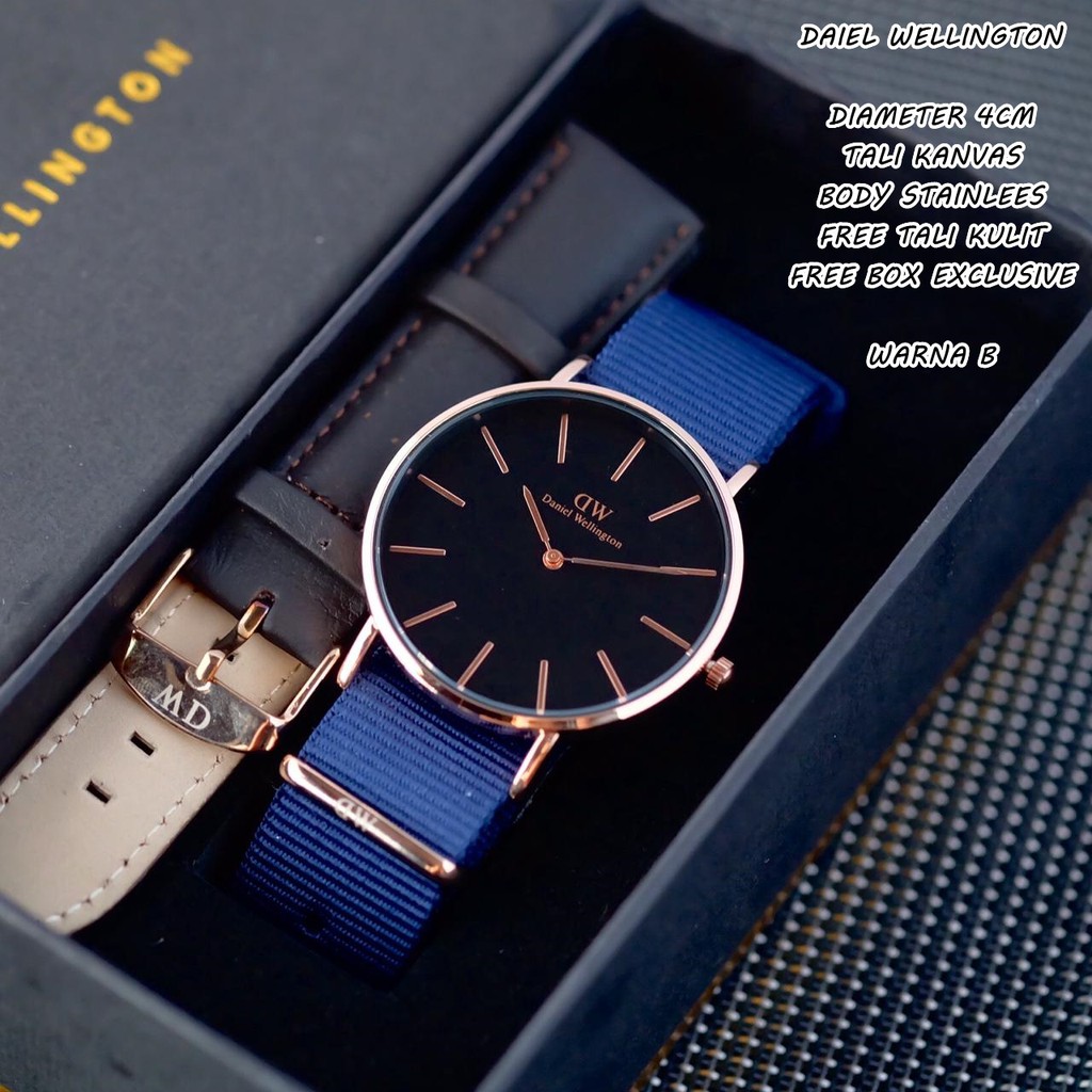 Jam Tangan Pria/Cowok WD Kanvas Free Tali Kulit body stainless