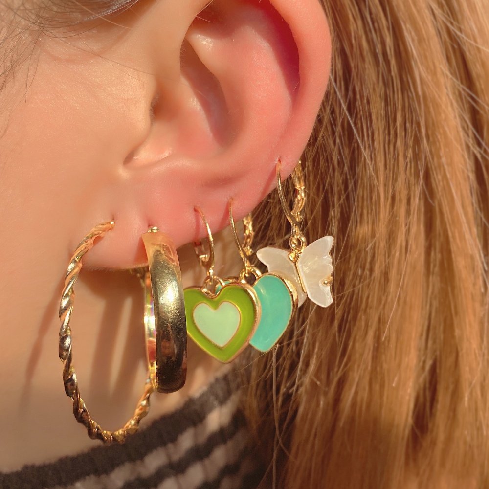 10pcs / Set Anting Bentuk Hati Kupu-Kupu Bahan Resin Akrilik Y2K Warna-Warni Untuk Wanita