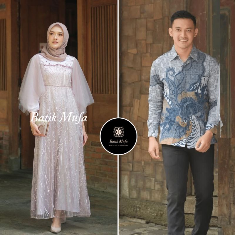 Luna Dress couple Batik | Baju bresmaid Gamis modern Dress brokat baju lebaran terbaru