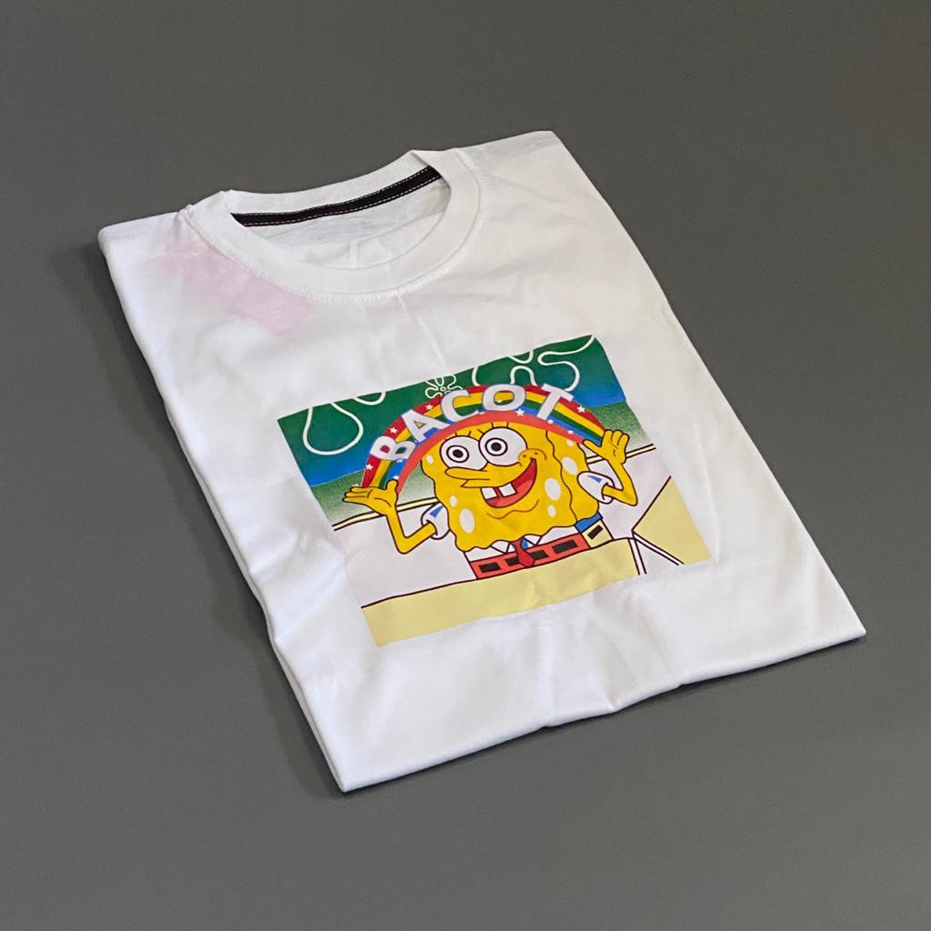 Kaos Baju Spongebob Bacot Pelangi Meme Lucu Cotton Combed Pria