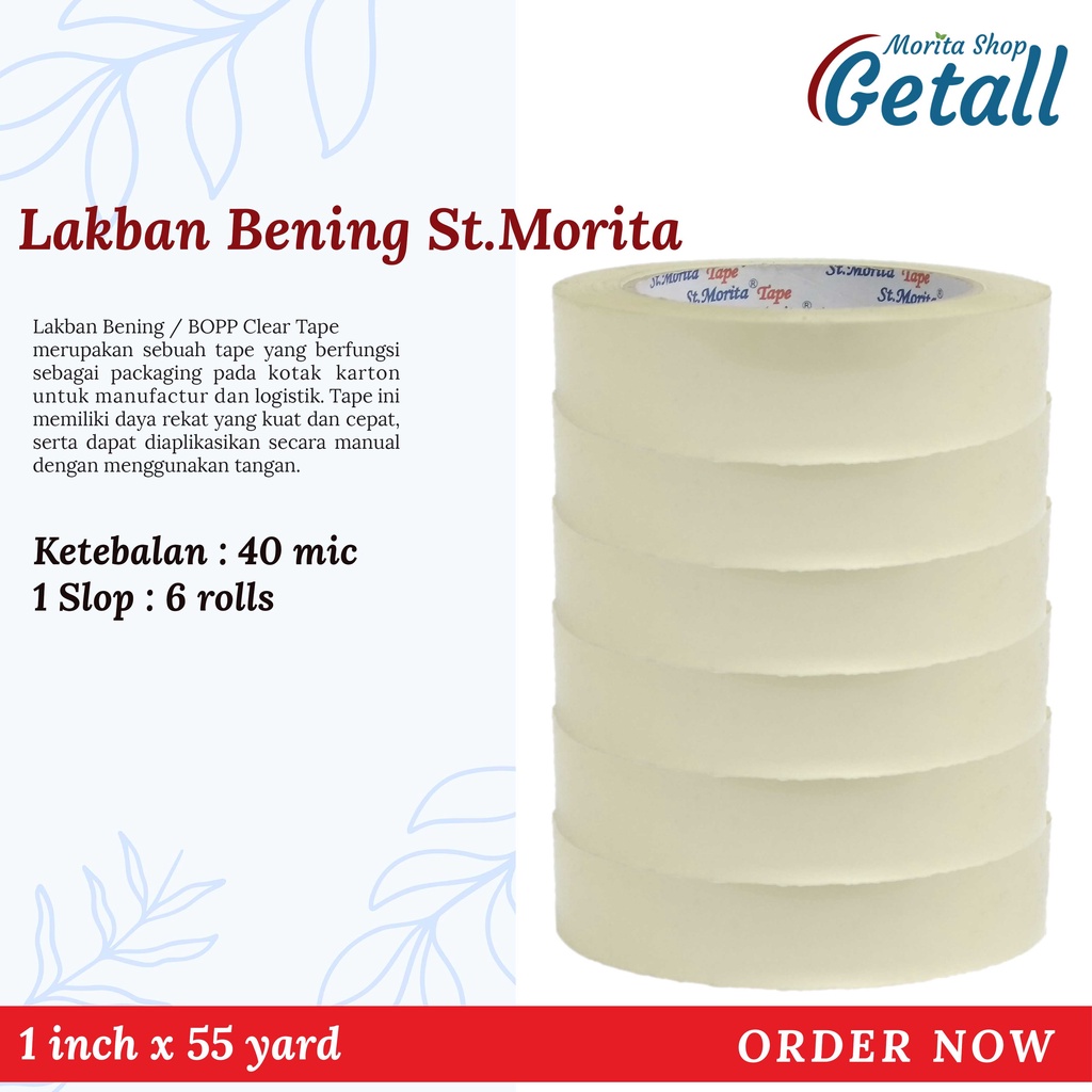 

LAKBAN BENING SUPER MURAH ST.MORITA 1inch x 55yard 40mic (6 Rolls)