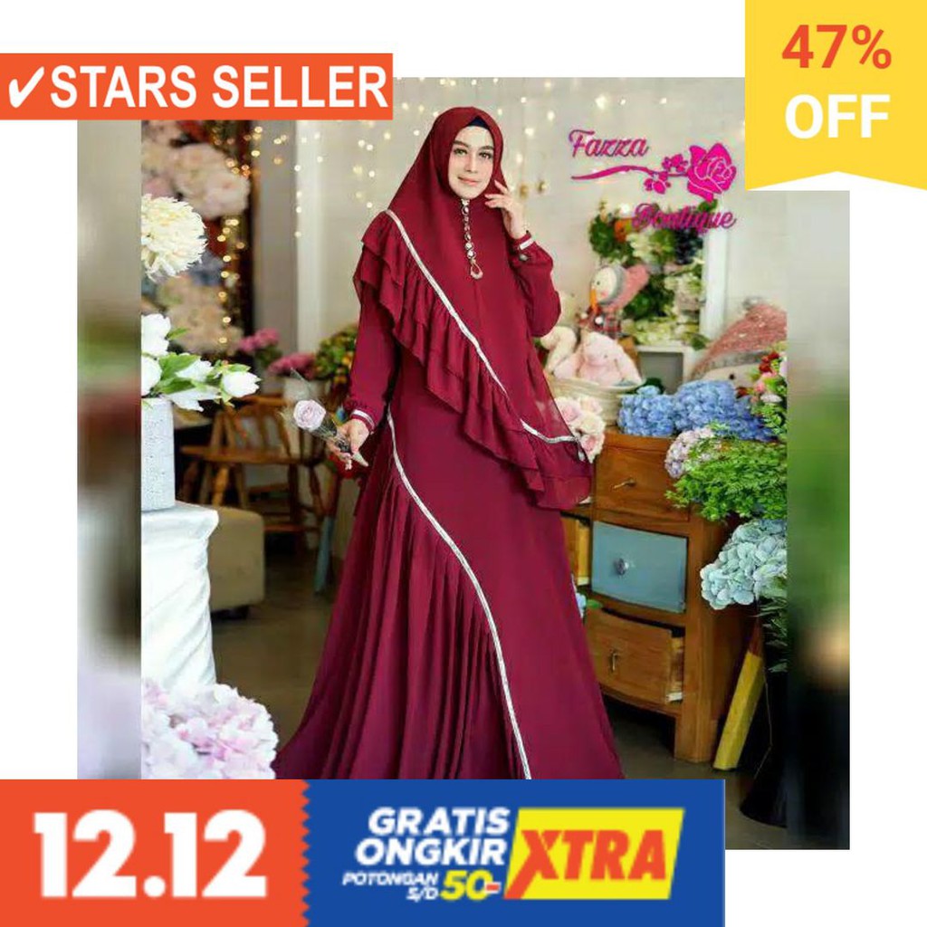 BAJU LEBARAN PAKAIAN MUSLIMAH SYARI BERGO BALOTELI / Gamis/Ruby syar'i/by fazza boutique/original