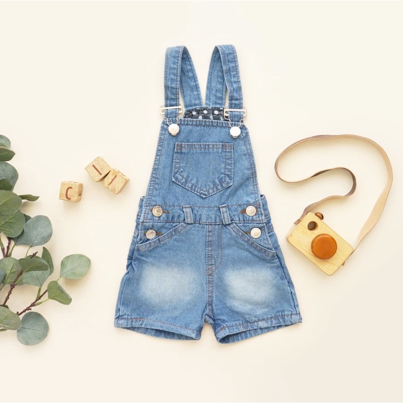 NICKY OVERALL SHORT Baju Kodok Jeans Denim Jumpsuit Celana Pendek Anak Unisex