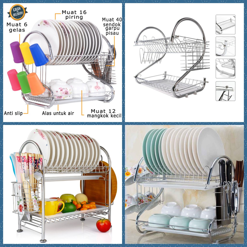 Rak Piring Stainless 2 Susun Murah Peralatan Dapur 2 Tingkat - Worldhome-1