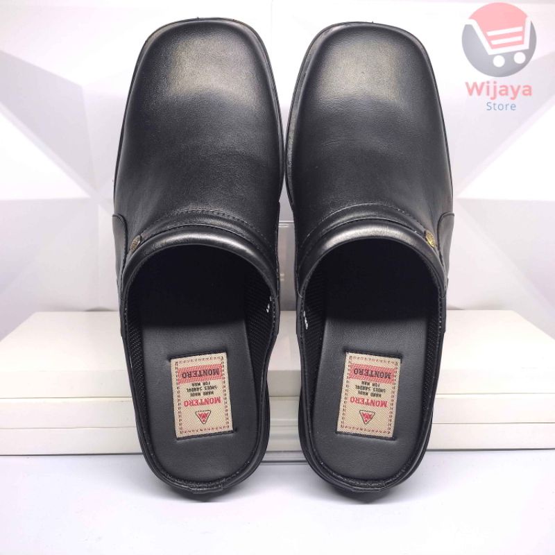 Sandal Pria Montero Sepatu Sendal Kulit Asli Slop Formal untuk Pria Laki-Laki