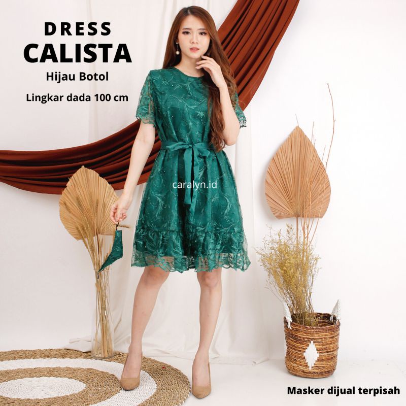 DRESS KONDANGAN WANITA KOREA DRESS BRUKAT PENDEK DRESS NATAL DRESS KOREA CALISTA