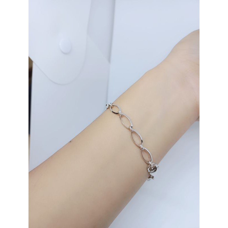 gelang rantai oval hollo silver925 / perhiasan gelang tangan perak asli lapis mas putih