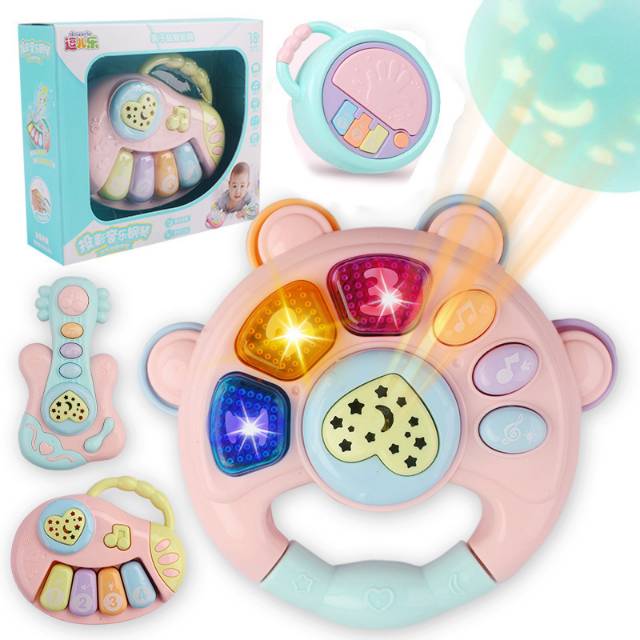 1234OS - Mainan Bayi Rattle Motif Alat Musik + Musik + Lampu Kelap Kelip.