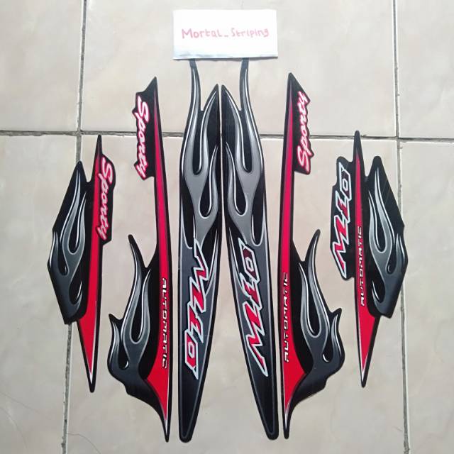 (ORI) STIKER STRIPING LIS BODY MIO SPORTY TAHUN 2006 MIO API WARNA HITAM STANDAR