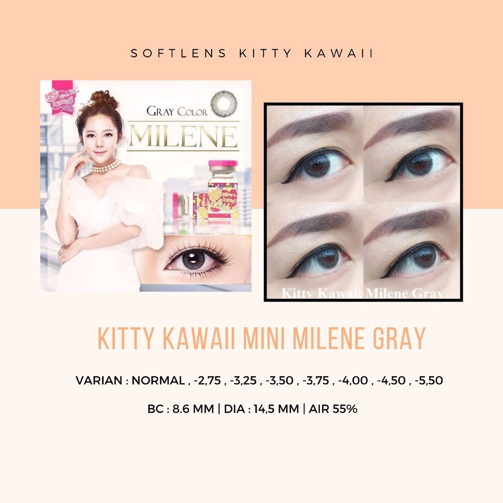 SOFTLENS KITTY KAWAII MINI MILENE GREY -NORMAL / MINUS / SOFTLENS MATA / LENSA MATA