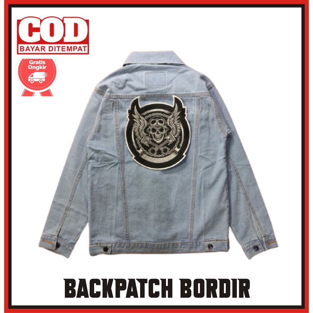 Patch Bordir Besar Emblem Bordir Jaket Punggung Tengkorak Putih