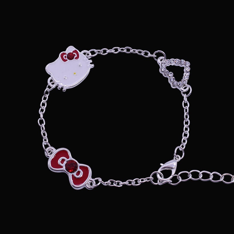 Gaya Korea Siswa Perempuan Lucu set Perhiasan Kartun Hello Kitty Ruby Kucing Gelang Anting Kalung Trendi Baru