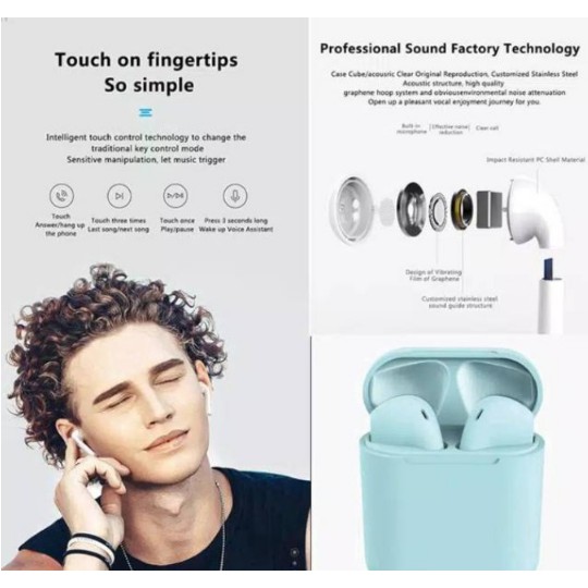 Headset Bluetooth InPods 12 Macaron TWS InPods i12 Headset Wireless Sport InPods12 Earphone Wireless-8